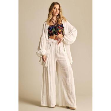 Imagem de Calça Pantalona Com Elástico No Cós Branca Yacamim A3-Feminino
