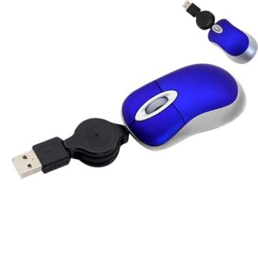 Imagem de Mouse com fio, mini pequenos ratos de viagem com cabo retrátil, bolso compacto, portátil, pequeno, azul, USB-A para laptop, PC, MacBook, crianças, meninas, meninos, mulheres, homens, mãos pequenas