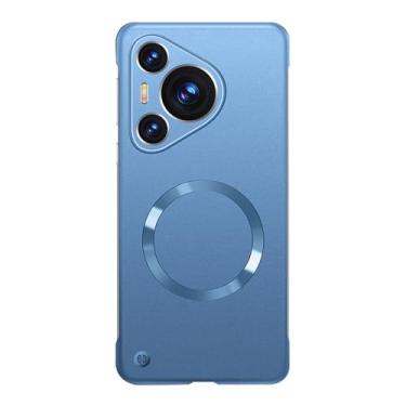 Imagem de HAOMRIYL Capa ultrafina para Huawei Pura 80 Ultra/80 Pro+/80 pro/80, capa magnética à prova de choque suporta carregamento sem fio, capa sem moldura, azul, 80