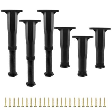 Imagem de Varku 6 peças de pernas de suporte de estrutura de cama, pernas de cama ajustáveis, pés de estrutura de cama para estabilidade, faixa de altura de 19 a 34 cm, aço plástico, compatível com vigas de