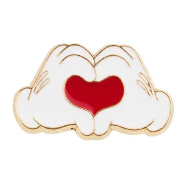 Imagem de Broche Botton Mickey Pequeno - Disney, Vermelho, Mãos Coração