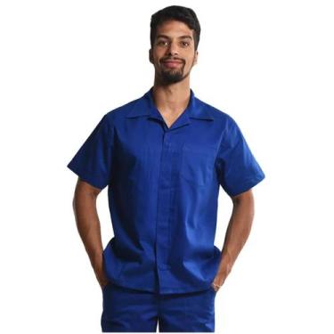 Imagem de Camisa Profissional Trabalho Pesado Aberta Mangas Curtas Botões Azul R