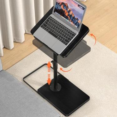 Imagem de Bandeja de TV para sofá, altura ajustável/rotação de 360°/painel flip-over de 180° mesa de canto em forma de C, mesa lateral de braço de sofá com slot para telefone e tablet para comer, laptop