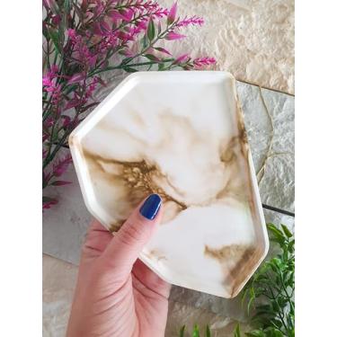 Imagem de Bandeja em Formato Geométrico Moderno - Diversas Cores - Para Joia, Decoração ou Expositor (Bege Marmorizado)