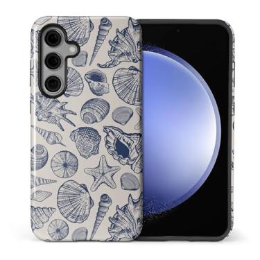 Imagem de ZHEGAILIAN Capa compatível com Samsung Galaxy S24, capa rígida híbrida de 2 camadas para meninas, meninos, mulheres, homens, conchas azuis no oceano