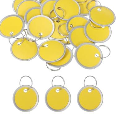 Imagem de PATIKIL Etiquetas de chave de aro de metal de 3,5 cm, pacote com 25 etiquetas de papel redondas em branco, chaveiros, identificadores com anéis divididos para porta de carro, gaveta, chaveiro, bagagem