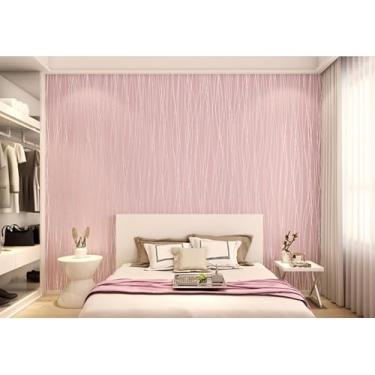 Imagem de ESSMOKO Papel de parede rosa não tecido não autoadesivo quarto sala de estar simples cor sólida fundo listrado adesivos de parede rosa 53 * 950 cm