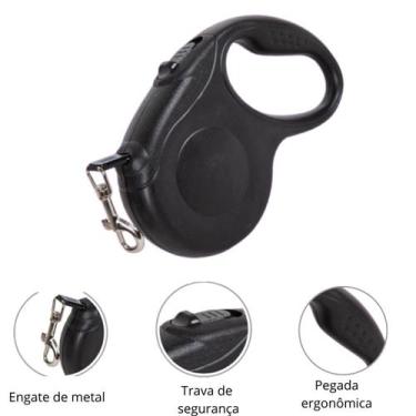 Imagem de Coleira Guia Retrátil Pet 5m, Para Passeio Seguro, Até 20kg - FAZA