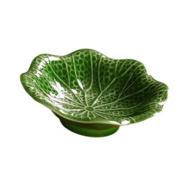 Imagem de IEUDNS Fruteira com pé de cerâmica, travessa para salada, bandeja para aperitivos, suporte para fruteira para centro de mesa de, Verde