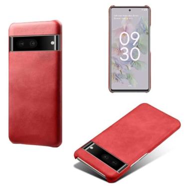 Imagem de Capa para Google Pixel 7 PRO,Proteção contra quedas,Casca de volta de cor sólida simples,Design de couro de imitação de plástico-Red