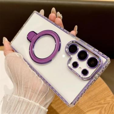 Imagem de Capa para Samsung S25Plus transparente, à prova de choque, com suporte magnético e capa (para Samsung S25Plus/roxa)