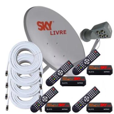 Imagem de Nova Parabólica SKY LIVRE com 04 pontos de Tv em Full HD - Elsys