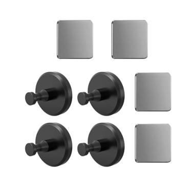 Imagem de FOTN Ganchos elegantes de ventosa preto fosco para chuveiro, banheiro, janelas – pendurar toalhas, buchas, roupões em vidro, espelho, azulejo – conjunto de 4 unidades com fixação forte – acessórios