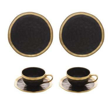 Imagem de Jogo 2 Pratos Sobremesa 22cm Com 2 Xícaras Café Dubai 90ml - Wolff