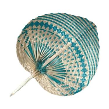 Imagem de simhoa Ventilador de mão de bambu feito à mão, acessórios para fotos, suprimentos de resfriamento manual, ventilador portátil de tecido para mesa, verão, Azul