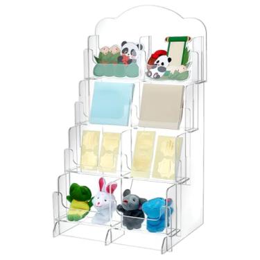 Imagem de PH PandaHall Suporte de exibição de adesivos de acrílico de 4 camadas, suporte organizador de adesivos transparente, suporte organizador de estande de fornecedor com 8 grades para lojas de varejo