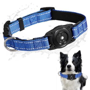 Imagem de SMART CC Coleira para cães Air Tag impermeável, Work for Apple Find My (não suporta suporte Andriod, suporte ajustável, coleira para cães com GPS para cães pequenos, médios e grandes (azul M)