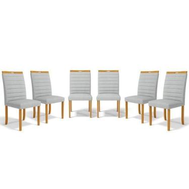 Imagem de Kit Com 6 Cadeiras Sara Madeira Maciça Estofadas Para Mesa De Jantar L