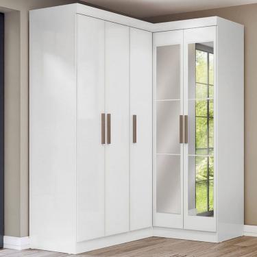 Imagem de Guarda-Roupa Solteiro Modulado Paris 5 Portas com Espelho Branco - Maxel
