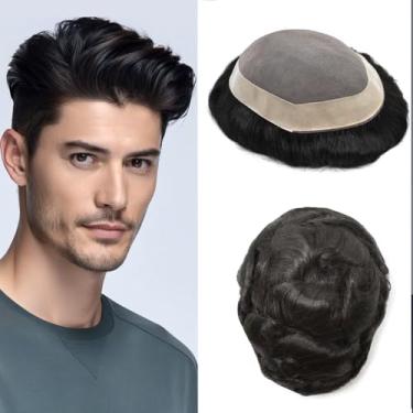 Imagem de Face Miracle Toupee para homens durável fino mono peruca masculina sistema de substituição de cabelo humano monofilamento NPU em torno de unidades de peruca masculina 6*9 1B # Preto natural 120%