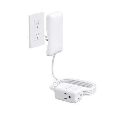 Imagem de NUTICT Cabo De Extensão De Cobertura De Tomada De 10 Pés, Régua De Energia Com Plugue Plano De 3 Tomadas, Protetor Contra Surtos De 900 J, Plugue De Parede Ultrafino Embutido, Extensor De Tomada De