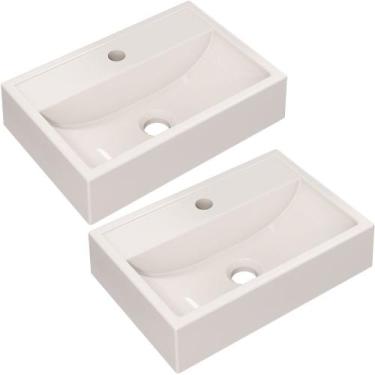 Imagem de Kit 02 Cubas de Apoio Retangular Para Banheiro Lavabo C01 Q450 Bege - 