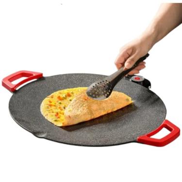Imagem de Frigideira elétrica, bandejas de churrasco grelhador, aquecedor de alimentos antiaderente sem fumaça com alças, rápido aquecimento para bife de arroz frito
