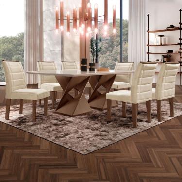 Imagem de Mesa de Jantar 6 Lugares Espanha com Vidro Chocolate/Off White/Bege - Panorama Móveis