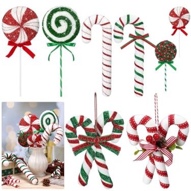 Imagem de Vercraft 8 peças sortidas de 40,6 cm decorações de pirulito gigante, 4 tamanhos variados, decorações de Natal de pirulito grande, enfeites de bengala doce para decoração de casa de árvore de Natal