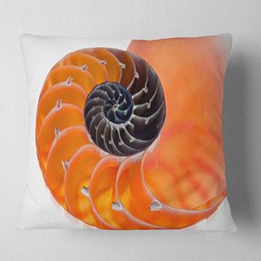 Imagem de Designart Orange Nautilus Shell' manta contemporânea para sala de estar, sofá, enchimento de almofada + capa de almofada impressa em ambos os lados 40,64 cm x 40,64 cm
