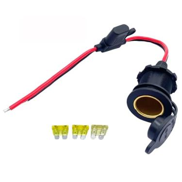Imagem de Cabos de alimentação para cigarros, 12V/24V 20A 12AWG cabo de extensão de soquete de isqueiro de rosca fixa com fusível de 20 A e tampa à prova de poeira - 30 cm/1 pé