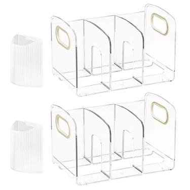 Imagem de Mulaibdin Classificador de arquivos de acrílico com suporte de caneta, organizador de arquivos de mesa resistente com alça, bolsa transparente, divisória de mesa, suporte para pasta de arquivos para