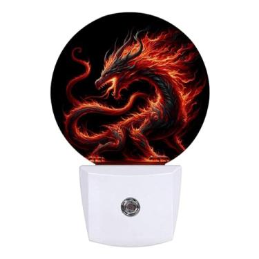 Imagem de GANTINIR Dragão vermelho luz noturna lâmpada LED redonda tomada na parede luz noturna com sensor do crepúsculo ao amanhecer casa corredor escada cozinha decoração