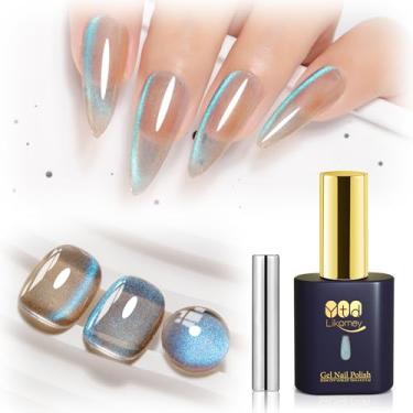 Imagem de YTD Likomey Esmalte de gel Crystal Cat Eye, livre de hemas, livre de TPO, 15 ml, cinza e azul, brilho magnético, brilho holográfico, glitter, geleia translúcida, brilhante, salão de beleza, verniz UV