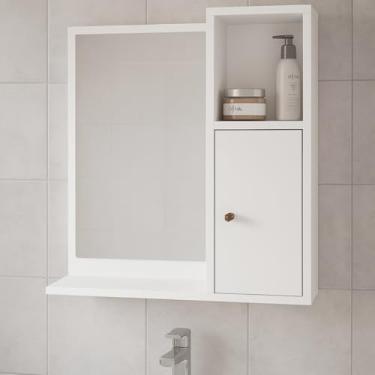 Imagem de Espelheira Suspensa Armário Aéreo de Parede para Banheiro Pequeno Apartamento Bancada Prateleira com Espelho 1 Porta e Nicho Organizador Deca Aqua - Branco