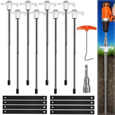 Imagem de 8 peças de estacas de trampolim resistentes: âncora de chão de segurança de estaca de metal de 30 cm - para trampolim/barraca de acampamento/coberturas/garagens/galpões/conjuntos de balanço