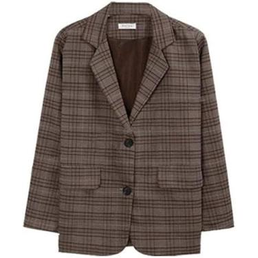 Imagem de Conjunto De Blazer Xadrez Trespassado Peil Skirt 2 Peças Saia Terno Feminino De Escritório Feminino Blazer Terno, Tops, M