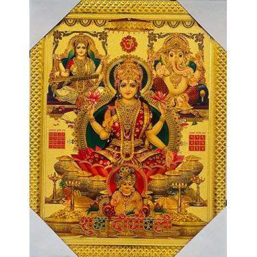 Imagem de Porta-retrato Sri Lakshami Ji Ganesh Ji Kuber Ji Maa Saraswati Ji para pendurar na parede para casa de pooja, escritório Mandir, porta-retrato religioso, item de presente (33 x 45 cm) pacote com 1