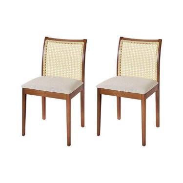 Imagem de Jogo 2 Cadeiras Para Jantar Juliana Jequitibá Terra Estrutura Em Madeira Maciça Linho Bege