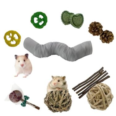 Imagem de MUYG Túnel divertido para hamster, túnel de porquinhos-da-índia, 2 peças, tubo dobrável de animais pequenos, túnel de esconderijo de treinamento para porquinhos-da-índia, 15 peças de brinquedos para