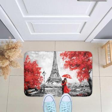 Imagem de Tapete de Porta Entrada, Sala, Quarto Emborrachado Decorativo Casal Love Paris 40x60 - Novadecora
