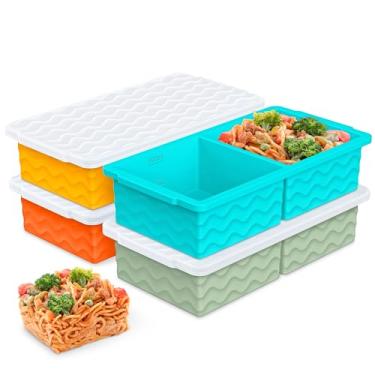 Imagem de Bandeja de silicone para freezer com tampa – moldes de recipiente para congelador de sopa, bandejas grandes de cubos de gelo para congelar sopa, molho e caldo, preparação de refeições e armazenamento