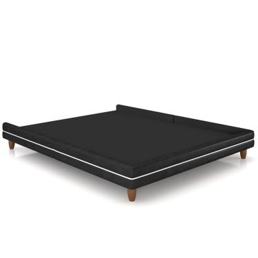 Imagem de Cama Casal Base Box Pés Madeira 195cm Suném P05 Couríssimo Preto - Lyam Decor