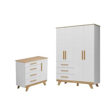 Imagem de Quarto Bebe Guarda Roupa e Comoda Moveis Peroba Retro MDF LS, Branco A