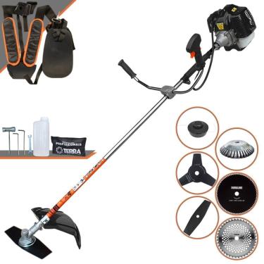 Imagem de Roçadeira Multifuncional Terra GRH-520 À Gasolina Motor 2T 52cc 2,5HP 6.500rpm Com Lâmina Facão + Lâmina 3 Pontas + Lâmina 40 Dentes de Vídea + Lâmina