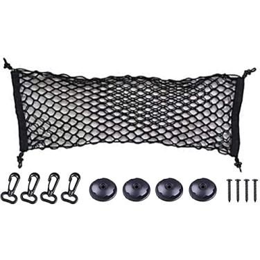 Imagem de Rede de carga resistente elástica ajustável, organizador de carga traseiro de nylon para porta-malas de carro, envelope elástico com gancho para bagagem, rede de armazenamento para cama de caminhão (85 x 40 cm), ajuste universal para carro particular, SUV, caminhão – preta.