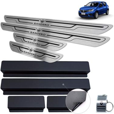 Imagem de Soleira Aço Inox Renault Sandero 2020 Preto Baixo Relevo