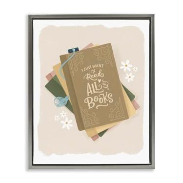 Imagem de Stupell Industries Want To Read All The Books Gray Framed Floater Canvas Wall Art, design by Sandra Picco, 21 x 17