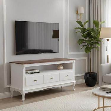 Imagem de Rack para Sala com Pés Luis XV 3 Gavetas e Nicho - Branco Laca com tam