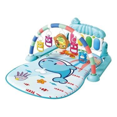 Imagem de Tapete de Atividades Musical para Bebê com Piano Interativo – Brinquedos Suspensos, 5 Peças, Estímulos Multissensoriais, 43x70cm, Azul – Ideal a partir de 3 Meses